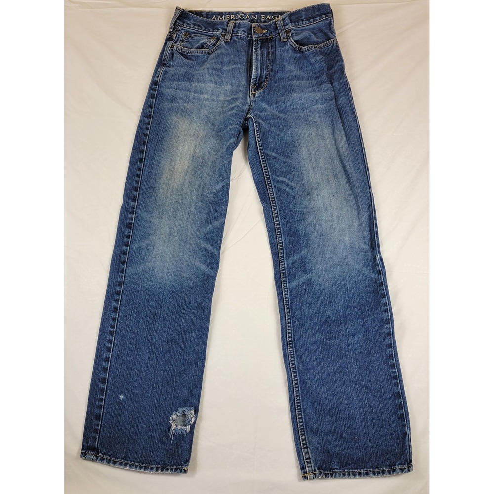 American Eagle Low Loose Jeans Mens 31x32 Blue Denim Distressed‎ 100% Cotton
